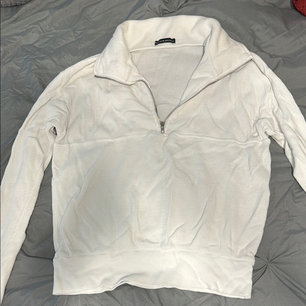 Brandy Melville White Half-Zip Sweater